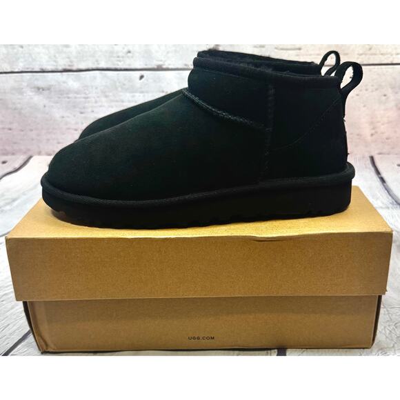 UGG Classic Ultra Mini Boots Black Suede Women’s Size 7 – New With Box - Picture 4 of 13